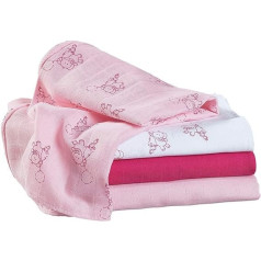 Bornino Muslin Nappies (Pack of 4) - Baby Basics - Pure Cotton Burp Cloths - Molleton Cloths 80 x 80 cm - Various Colours White/Pink