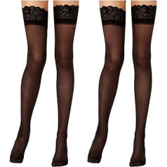 Lidogirl Mežģīņu Top Zeķes Neslīdošs Silikona Caurspīdīgs Augšstilbs Augsts 2 Pack Black 40 Denier One Size, 2 Pack Black 40 Denier