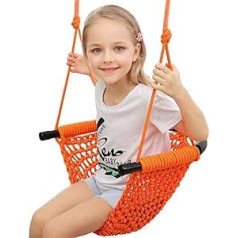 Children's Swing Outdoor, Hand Knitted Comfortable and Breathable Children's Swing Seat, Height-Adjustable Swing for Outdoor, Indoor, Garden, Playground, Backyard, Ideal (Colour: Orange)