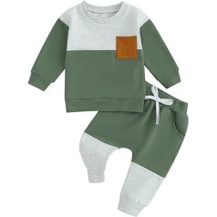 Geagodelia Baby Boys Apģērbu Apģērbs Bērnu Apģērbu Komplekts Džemperis Krekls ar garām Piedurknēm + Bikses Jaundzimušajam Mīksts Bērnu komplekts Patchwork 2-daļ.