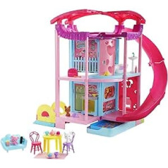 Barbie HCK77 Chelsea rotaļu namiņš (apm. 51 cm) Kabrioleta rotaļu namiņš ar slidkalniņu, baseinu, bumbu bedri, kucēnu un kaķēniem, lifts, vairāk nekā 15 aksesuāri, dāvana bērniem no 3 gadu vecuma
