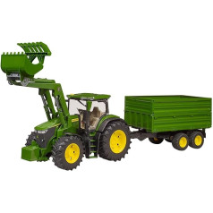 bruder 03155 — John Deere 7R 350 ar frontālo iekrāvēju un tandēma kravas transporta piekabi — 1:16 Tractor Bulldog Tractor Lauksaimniecība Lauksaimniecība Piekabe Pašizgāzējs Bworld Rotaļlieta