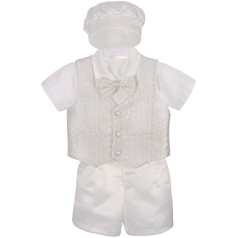 Lito Angels Baby Boys četrdaļīgs uzvalka komplekts ar kristību cepuri, kristību apģērbs, kristību uzvalks, īsām piedurknēm, balts/ziloņkauls
