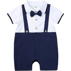 Toddler tērpi zīdaiņiem jaundzimušajiem zēniem Džentlmeņu uzvalks Bowtie Romper Color Block Tērpi ar īsām piedurknēm Kombinezoni Apģērbi