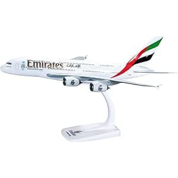 herpa 607018-001 - Airbus A380-800, Emirates pasažieru lidmašīna, spārni, lidmašīnas modelis ar statīvu, aviators, modeļu izgatavošana, miniatūrie modeļi, kolekcijas priekšmets, plastmasa, daudzkrāsains, fiksējams - mērogs 1:250