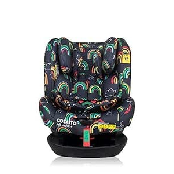 Cosatto Alles in All + Baby Car Seat Group 0+123, 0-36 kg, 0-12 Years, Isofix, ERF, Anti-Escape, Backrests, Disco Rainbow
