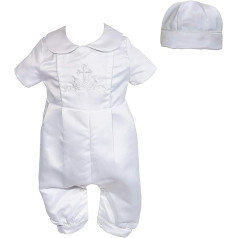 Cinda Boys' white satin christening playsuit set