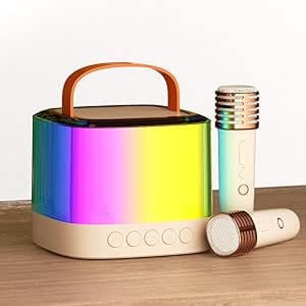 Karaoke mašīna bērniem, 2 mikrofoni, pārnēsājami mini Bluetooth karaoke meitenēm dāvanas 4 5 6 7 8 9 10 11 12 14 gadi, RGB apgaismojums nakts gaisma un balss maiņas efekti meitenēm un zēniem