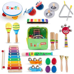 Stoie's Musical Instruments 24-Piece Set for Toddlers, Preschool Children, Children - Wooden Percussion Instruments for Play and Rhythm, Xylophone