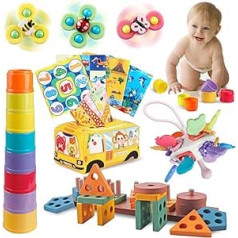 Aliex 5 in 1 Montessori Toy Baby from 6 9 12 Months 1 2 3 Years, Motor Skills Toy/Suction Cup Toy/Stacking Tower/Wooden Toy/Tissue Box Baby Gift Boy Girl