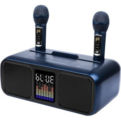 Auveach karaoke mašīna ar 2 mikrofoniem, karaoke sistēmas skaļrunis ar LED gaismu/AUX/USB pieaugušo bērnu mājas ballītei (zilā krāsā)