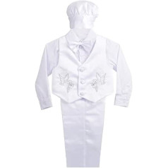 Lito Angels kristību apģērbu kristību tērps zēniem, 5-daļīgs satīna kristību balts uzvalka komplekts ar cepuri kristībām, garām piedurknēm, balts