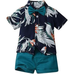 Toddler Beach Clothing Suit for Spring Little Boys Short Sleeve Floral Prints T Shirt Tops Shorts Child Kids Gentleman Outfits