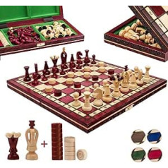 Great Kingdom Schach Spiel und Dame Spiel | Master of Chess Farbe Rote | Chess Set 35cm | Qualität Reise Schachspiel- Handgemachtes Tragbares Schach für Kinder und Erwachsene