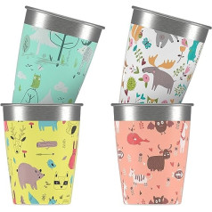 SIGG Children's Cup Set (4 x 0.35 L), Drinking Cups for Children in 4 Colourful Designs for Boys and Girls, Practical Stainless Steel Cups for Home and Travel