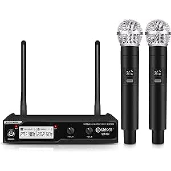 D Debra Audio PRO VM302 VHF bezvadu mikrofonu sistēma ar dubultu rokas mikrofonu ar XLR interfeisu, 80 m diapazons karaoke kāzu konferences runai