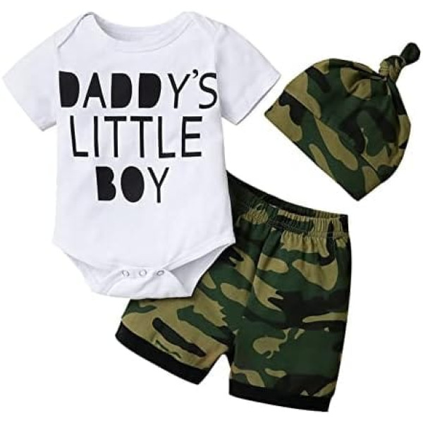 Fabumily Newborn Baby Boys Summer Clothing Dad Little Boy Short Sleeve Romper Top Camouflage Short Hat 3 Piece Outfit Set