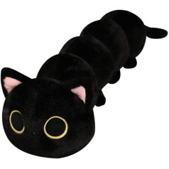 100 cm Cute Cat Stuffed Caterpillar Cushion, Simulation Cat Doll Long Cushion Toy, Giant Plush Toy, Children's Gift, Birthday, Home Decoration (Black)