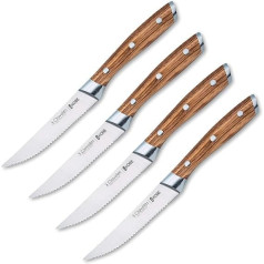 PracticDomus 3 Claveles - Set of 4 Forged Stainless Steel Steak Knives 3Cr13 Kobe Range Chestnut Handle