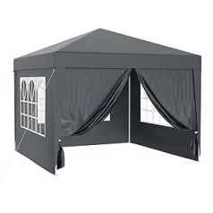 Toboli Gazebo 3 x 3 m Party Tent Grey 3 Removable Side Panels with Windows Waterproof with UV Protection