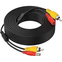 COCAR RCA Video Extension Cable with 2.1mm DC Power Lead 2 in 1 for Auto Car Truck Bus Lorry Pickup Rear View Monitor Camera CCTV LED Wiring (15 Meters 50 Feet)