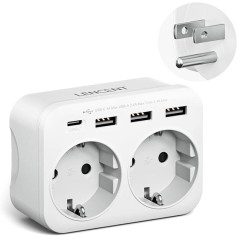 LENCENT ceļojumu adapteris ASV, Vācija, spraudnis ar 1 USB-C un 3 USB-A pieslēgvietām, ASV spraudnis uz ES Amerikas Savienotajām Valstīm, Meksika, Kanāda, Taizeme, Kostarika, B tipa kontaktligzda, B tipa spraudņa ligzda