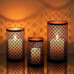 Romadedi Candle Holder Metal Tea Light Holder Black & Gold – Set of 3 Candle Holders for Tea Lights Candles Oriental Hollow Lantern Vintage Living Room Table Decoration Indoor Outdoor Decoration 20/16/13 cm