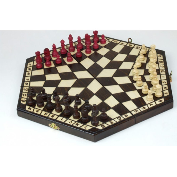 Wooden chess set for 3 people