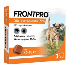 Frontpro tabletes pret blusām un ērcēm suņiem (>4-10 kg) - 3x 28,3 mg