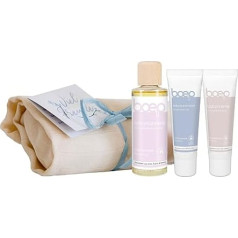 boep Gift Set Baby on the Changing Table | Baby First Equipment with Baby Cream (50 ml), Wound Cream (50 ml) & Body Lotion (200 ml) and Muslin Cloth | Baby Shower Gift | 100% Certified Natural Cosmetics