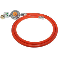 campcooga Connection Set Gas Grill Pressure Regulator 50 mbar with Pressure Gauge and Hose Break Protection + Propane Gas Hose 1.5 m Heater Mushroom High Cooker (Pressure Regulator with Pressure Gauge