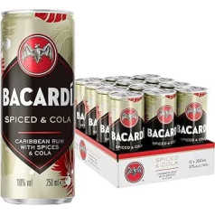 BACARDÍ Spiced & Cola, dzeršanai gatavs kokteilis in der Dose, trinkfertig mit BACARDÍ Spiced Rum, Cola und Gewürzen, 10% Vol., 25 cl/250 ml