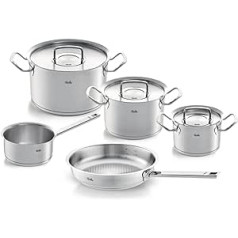 Fissler Original Profi Collection nerūsējošā tērauda kastroļu komplekts, 5 gabali, kastrolis ar metāla vākiem (3 katli, 1 panna bez pārklājuma, 1 kastrolis bez vāka) - indukcijas