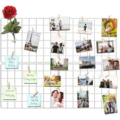 Vencipo Iron Grid of Photo Wall Decoration, Wall Grid Shelf for Picture Frames Collages, Metal Hanging Photo Frame Organiser with 12 Mini Clothes Pegs (White, 80 x 60 cm)