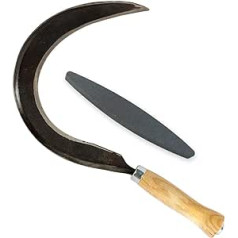 Crescent Moon - Scythe for Left-Handed Users Including Free Sharpening Stone - with Ash Wood Handle - Garden Aid - Round Sickle Knife - Hand Forged in Germany