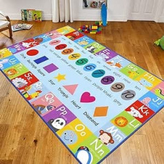 Pauwer Kids rotaļu paklājiņš īpaši liels 100 x 150 cm rotaļu kolekcija ABC alfabēts, skaitļi, formas, dzīvnieku un krāsu mācību zonas paklājs viesistabai guļamistabai rotaļu istabai