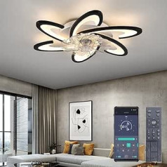 Bossen Ceiling Fan with Lighting, Diameter 67 cm, 70 W Quiet Modern LED Ceiling Light, Fan Light with Remote Control and App, Dimmable, 6 Lights for Living Room, Bedroom, Dining Room (Black)