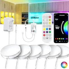 YSRSAI WiFi 6pcs LED Under-Unit Light, Smart Dimmable RGB Night Light, Kitchen Lamps, Cabinet Lighting, Light Strip, Compatible with Echo Alexa, Echo, Google Home (No Hub Required) with Remote Control