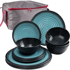 Camping Crockery Set Made of Melamine Blue 13 Pieces with Storage Bag - 4 People Dinnerware Camping Tableware Picnic for Camping Plate Bowl Tableware with Zip Bag