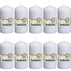 Bolsius Glatte Stumpenkerzen - Weiß - Set 10 Stück - Dekoratīvs Haushaltkerzen - Länge Brenndauer 33 Stunden - Unparfümierte - Natürliches Pflanzenwachs - 12 x 6 cm