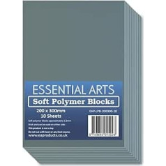 Essential Arts Double Sided Soft Lino Polymer Blocks 200x300mm 10 Pack 3.2mm Thick Super Soft Printing Sheets for Carving Arts and Crafts