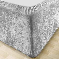 MK Home Textile Crushed Velvet Divan Bed Frame Silver Grey Deep Fitted Sheet Frame Cover Fully Elastic Skirt Easy to Fit Super King Size Bed (Silver Grey, Double)