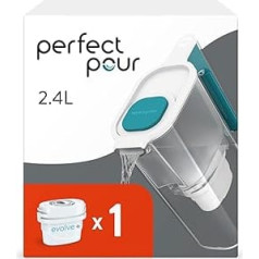 Aqua Optima Perfect Pour Blue ūdens filtra krūze un 1 x 30 dienu Evolve+ filtra kasetne, 2,4 litru ietilpība, lai samazinātu mikroplastmasas, hlora, kaļķakmens un netīrumus