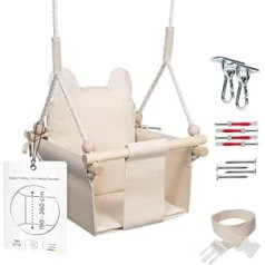 Mamoi Wooden Baby Swing with Safety Harness, Swing for Toddlers for the Garden, Indoors, Outdoors