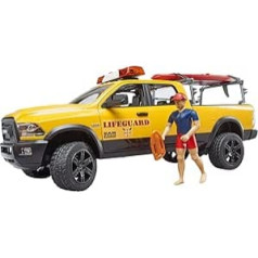 bruder 02506 - RAM 2500 Power Wagon Life Guard with Figure, Stand-Up Paddle & Light and Sound Module - 1:16 Pick-up Off-Road Vehicle Flatbed Truck Jeep Man Rescue Service Lifeguard Vehicle