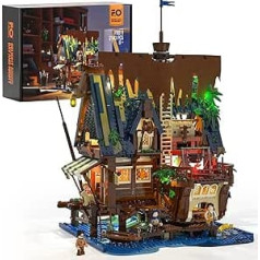 FUNWHOLE Medieval Pier Inn Lighting Building Blocks Set, Medieval Guest House Model Set with LED Light, 2143 Pieces, Port Pub, Building Blocks for Adults and Teenagers