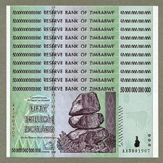 Zimbabwe 50 Trillion Dollars X 10 PCS, AA/2008 Series, P-90, UNC