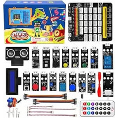 OSOYOO sākuma komplekts BBC Micro:bit V1.5 V2 | Agrīna STEM izglītība iesācējiem un bērniem | Ultimate komplektā ietilpst Plug & Play izstrādes panelis, 20 sensori un vairāk (nav iekļauts Micro:bit)