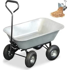 Garden Hand Trolley 75 L - Trailer Wheelbarrow Dump Truck 4 Pneumatic Tyres Diameter 260 mm - Maximum Load 250 kg - Long Pull Rod - 86 x 60.5 cm - Galvanised Metal