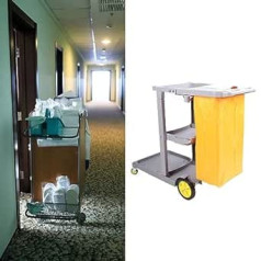 Commercial Janitorial Cleaning Trolley on Wheels, 3 Tier Commercial Traditional Janitorial Cart with Cover, Household Cleaning Trolley, Shops